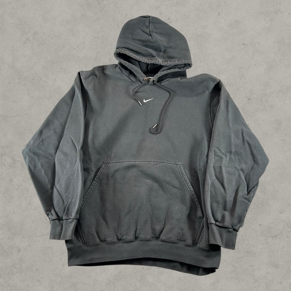 Vintage Nike Hoodie Mens Medium Black Y2K 2000s Center Swoosh Fader Travis Scott